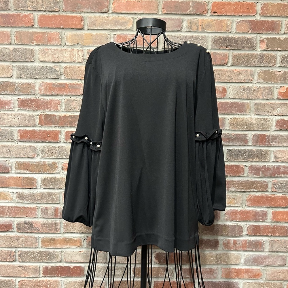 Karl Lagerfeld Paris, Long Sleeved Black Blouse, Size Large
